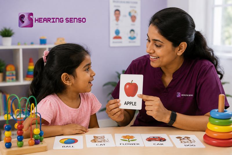 Speech therapist working with child